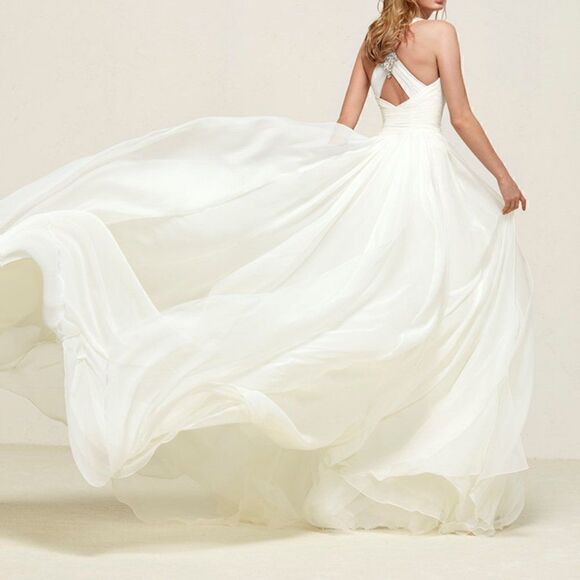 Pronovias Dresses & Skirts - Pronovias Dresden Organza Wedding Gown Off White with Criss Cross Beaded Straps